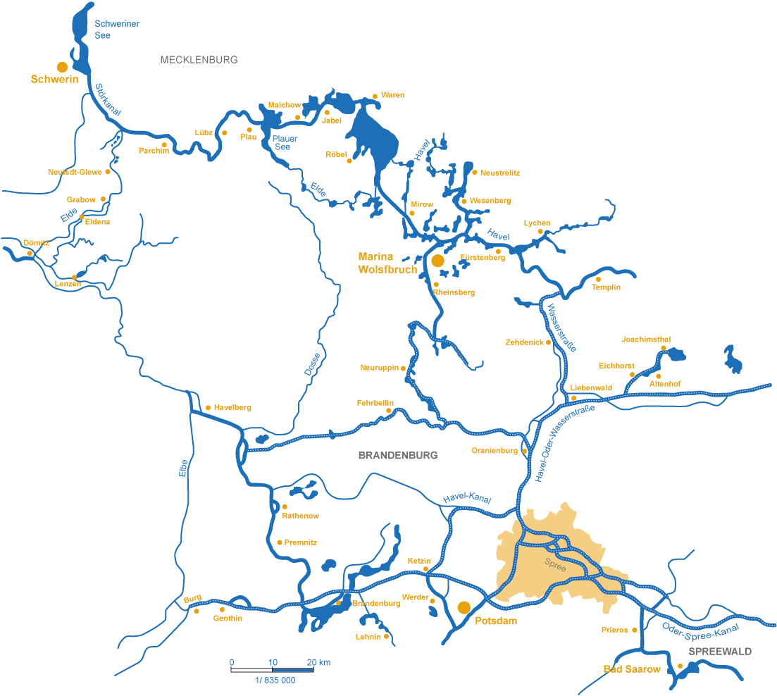 Wasserkarte für Mecklenburg und Brandenburg